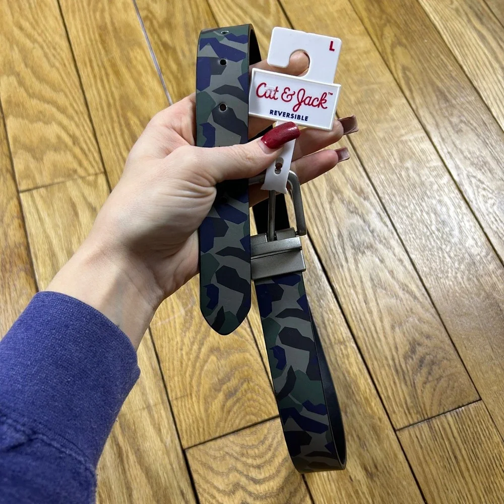 NEW Cat & Jack Reversible Belt Camo Black Kids Size L